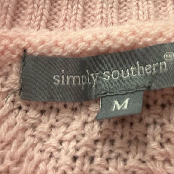 Simply Southern Womens Medium Fringe Sleeve Pullover Sweater Pink Cable Knit - Picture 7 of 9